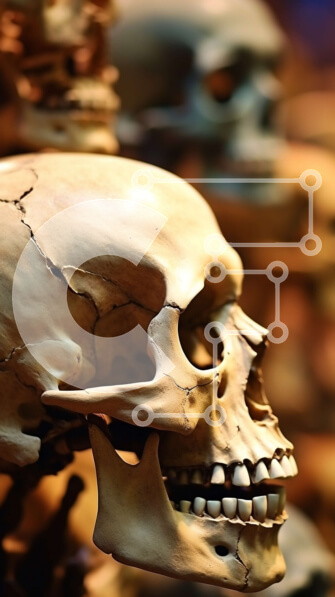 Intra Συλλεκτικό Ξύλινο Παζλ Plywood  4mm - Συναρπαστική επίδειξη ανθρώπινων κρανίων στο μουσείο Σε Ξύλινο Κουτί - Διαστάσεις Puzzle: 10x10 cm – 25 κομμάτια