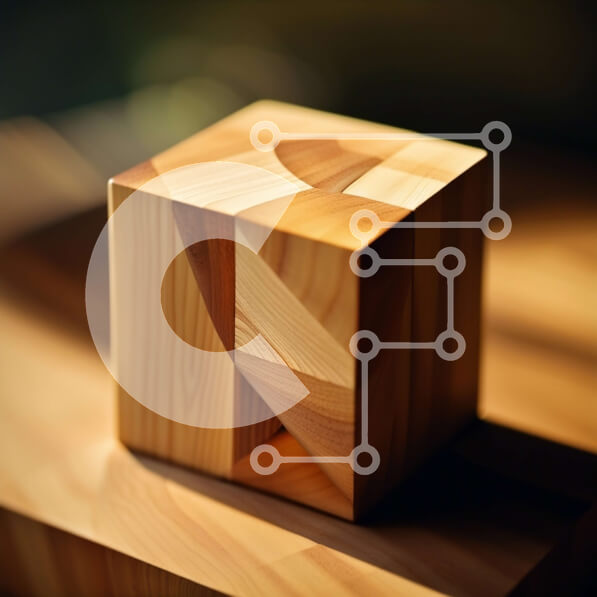 Intra Συλλεκτικό Ξύλινο Παζλ Plywood  4mm - Μινιμαλιστική εικόνα ενός ξύλινου κύβου σε μια ξύλινη επιφάνεια Σε Ξύλινο Κουτί - Διαστάσεις: 10x10 cm – 25 κομμάτια