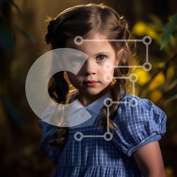 Intra Συλλεκτικό Ξύλινο Παζλ Plywood  4mm - Σοβαρό πορτρέτο νεαρής κοπέλας με μπλε και άσπρο καρό φόρεμα Σε Ξύλινο Κουτί - Διαστάσεις Puzzle: 10x10 cm – 25 κομμάτια