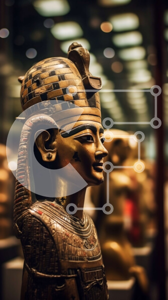 Intra Συλλεκτικό Ξύλινο Παζλ Plywood  4mm - Άγαλμα του αρχαίου Αιγυπτιακού Φαραώ από χρυσό στο Μουσείο Σε Ξύλινο Κουτί - Διαστάσεις Puzzle: 10x10 cm – 25 κομμάτια