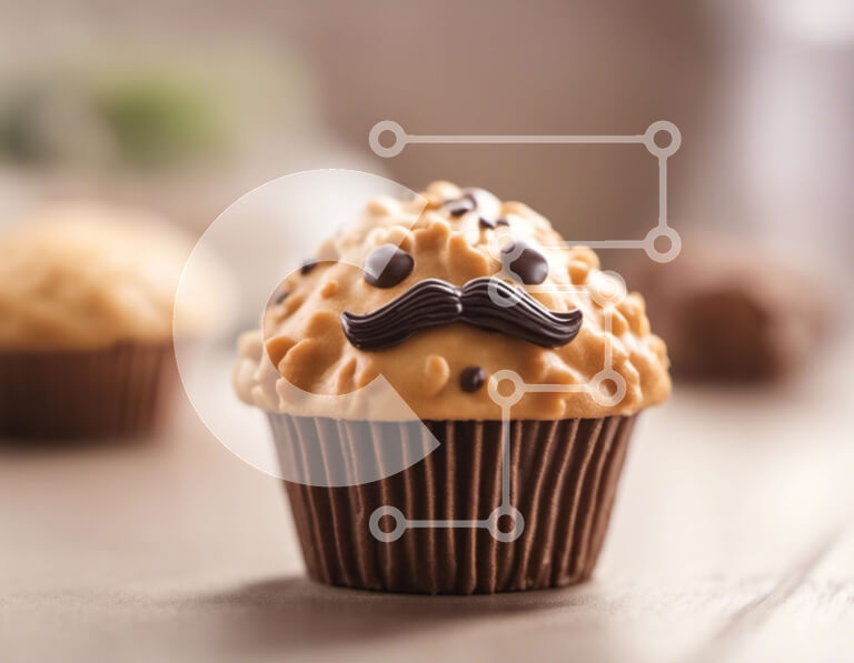 Σετ των 2 Intra Συλλεκτικό Ξύλινο Παζλ Plywood  4mm - Cupcake με μουστάκια σοκολάτας σε επιδόρπιο τραπέζι Σε Ξύλινο Κουτί - Διαστάσεις: 10x10 cm – 25 κομμάτια