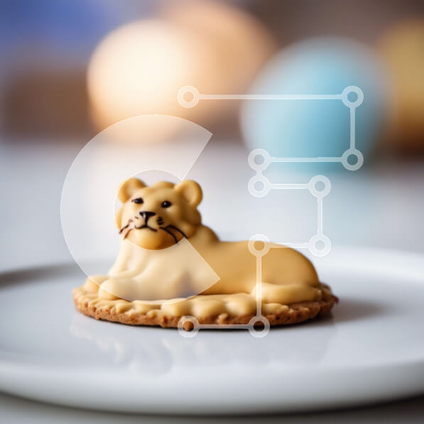 Σετ των 2 Intra Συλλεκτικό Ξύλινο Παζλ Plywood  4mm - Κίτρινο μπισκότο λιονταριών σε ένα άσπρο πιάτο Σε Ξύλινο Κουτί - Διαστάσεις: 10x10 cm – 25 κομμάτια