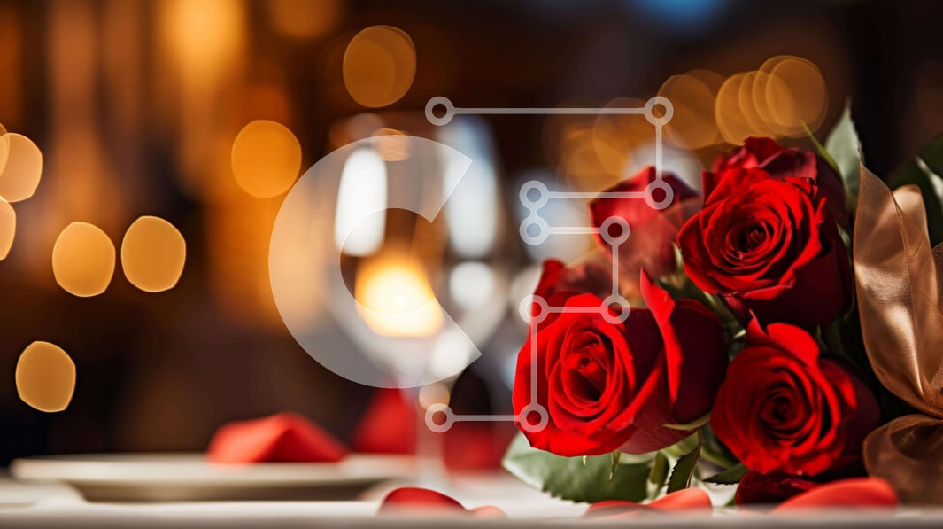 Intra Συλλεκτικό Ξύλινο Παζλ Plywood  4mm - Ρομαντικό μπουκέτο με κόκκινα τριαντάφυλλα με ποτήρια κρασιού στο τραπέζι Σε Ξύλινο Κουτί - Διαστάσεις Puzzle: 10x10 cm – 25 κομμάτια