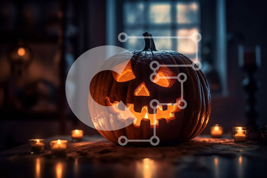 Intra Συλλεκτικό Ξύλινο Παζλ Plywood  4mm - Απόκοσμη αποκριάτικη διακόσμηση: Φανάρι Jack-o'-Lantern με φως κεριού Σε Ξύλινο Κουτί - Διαστάσεις: 10x10 cm – 25 κομμάτια