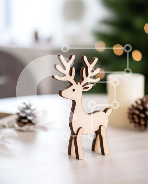 Intra Συλλεκτικό Ξύλινο Παζλ Plywood  4mm - Ξύλινο ειδώλιο ταράνδου με χριστουγεννιάτικα στολίδια Σε Ξύλινο Κουτί - Διαστάσεις: 10x10 cm – 25 κομμάτια