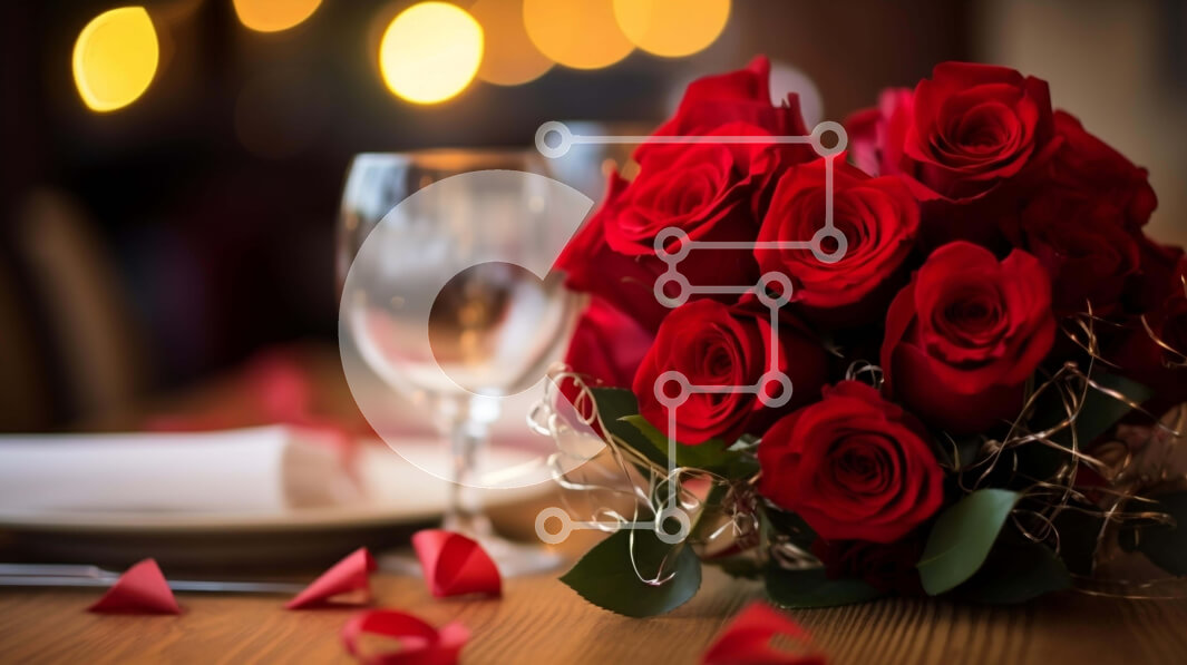 Intra Συλλεκτικό Ξύλινο Παζλ Plywood  4mm - Ρομαντικό μπουκέτο με κόκκινα τριαντάφυλλα στο τραπέζι Σε Ξύλινο Κουτί - Διαστάσεις Puzzle: 10x10 cm – 25 κομμάτια