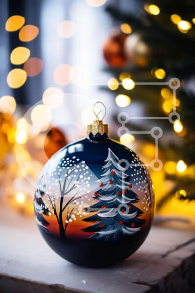 Intra Συλλεκτικό Ξύλινο Παζλ Plywood  4mm - Μαύρη μπάλα με διακοσμητικό δέντρο και νιφάδες χιονιού Σε Ξύλινο Κουτί - Διαστάσεις: 10x10 cm – 25 κομμάτια