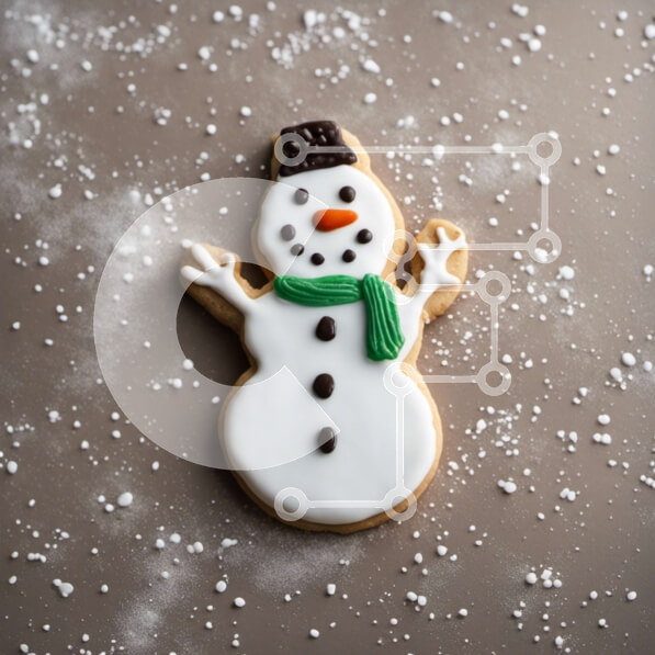 Σετ των 2 Intra Συλλεκτικό Ξύλινο Παζλ Plywood  4mm - Μπισκότο σε σχήμα χιονάνθρωπου με λευκό παγωμένο και πράσινο φουλάρι σε νιφάδες χιονιού Σε Ξύλινο Κουτί - Διαστάσεις: 10x10 cm – 25 κομμάτια