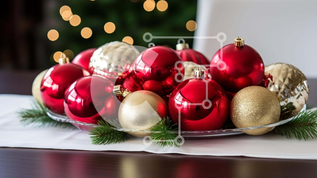 Intra Συλλεκτικό Ξύλινο Παζλ Plywood  4mm - Χριστουγεννιάτικα στολίδια σε γυάλινο μπολ με φόντο το χριστουγεννιάτικο δέντρο Σε Ξύλινο Κουτί - Διαστάσεις: 10x10 cm – 25 κομμάτια