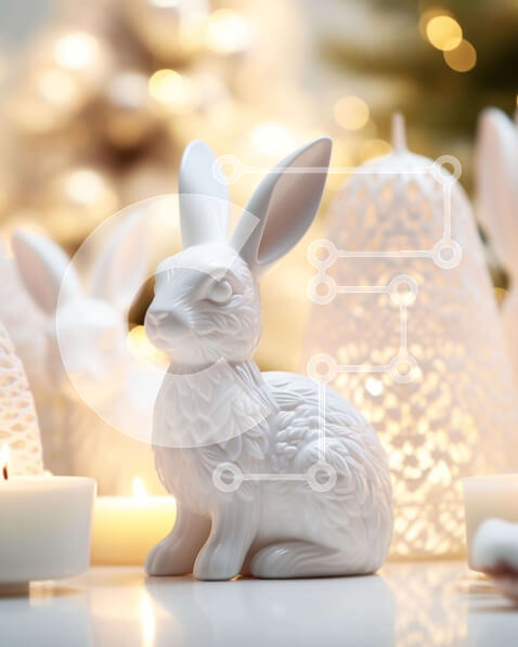 Intra Συλλεκτικό Ξύλινο Παζλ Plywood  4mm - Λευκά ειδώλια λαγουδάκι με κεριά και στολίδια Σε Ξύλινο Κουτί - Διαστάσεις: 10x10 cm – 25 κομμάτια