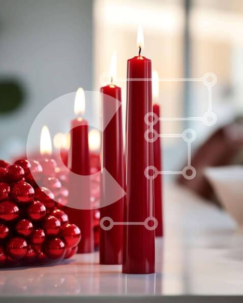 Intra Συλλεκτικό Ξύλινο Παζλ Plywood  4mm - Σειρά από κόκκινα κεριά και μπάλες σε ένα τραπέζι Σε Ξύλινο Κουτί - Διαστάσεις Puzzle: 10x10 cm – 25 κομμάτια