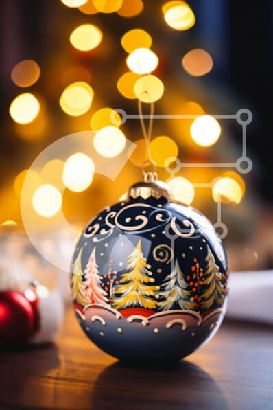 Intra Συλλεκτικό Ξύλινο Παζλ Plywood  4mm - Μπλε μπάλα με πεύκα σε ένα τραπέζι Σε Ξύλινο Κουτί - Διαστάσεις: 10x10 cm – 25 κομμάτια