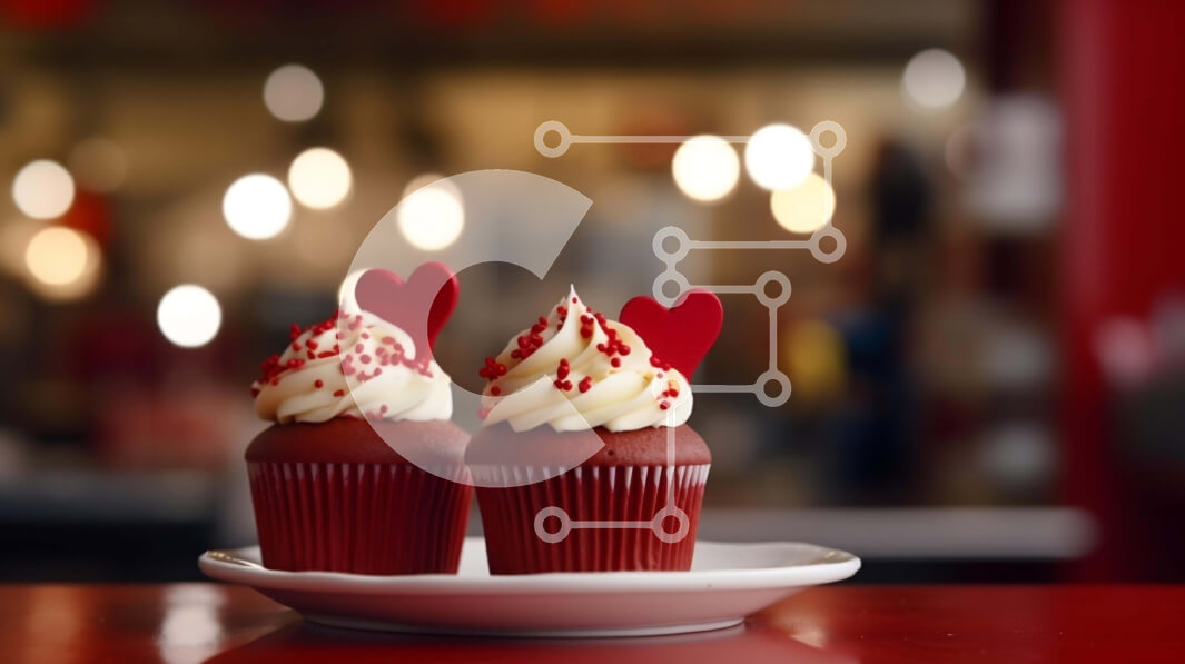 Σετ των 2 Intra Συλλεκτικό Ξύλινο Παζλ Plywood  4mm - Κόκκινα cupcakes με πασπαλίσματα σε σχήμα καρδιάς σε λευκό πιάτο Σε Ξύλινο Κουτί - Διαστάσεις: 10x10 cm – 25 κομμάτια