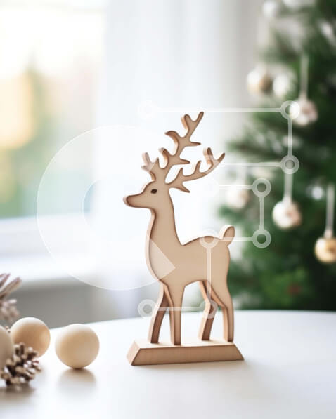 Intra Συλλεκτικό Ξύλινο Παζλ Plywood  4mm - Ξύλινο ειδώλιο ελαφιού μπροστά από ένα χριστουγεννιάτικο δέντρο Σε Ξύλινο Κουτί - Διαστάσεις Puzzle: 10x10 cm – 25 κομμάτια