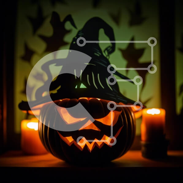 Intra Συλλεκτικό Ξύλινο Παζλ Plywood  4mm - Απόκοσμη αποκριάτικη διακόσμηση: Σκαλιστή κολοκύθα με καπέλο μάγισσας και αναμμένο κερί Σε Ξύλινο Κουτί - Διαστάσεις: 10x10 cm – 25 κομμάτια