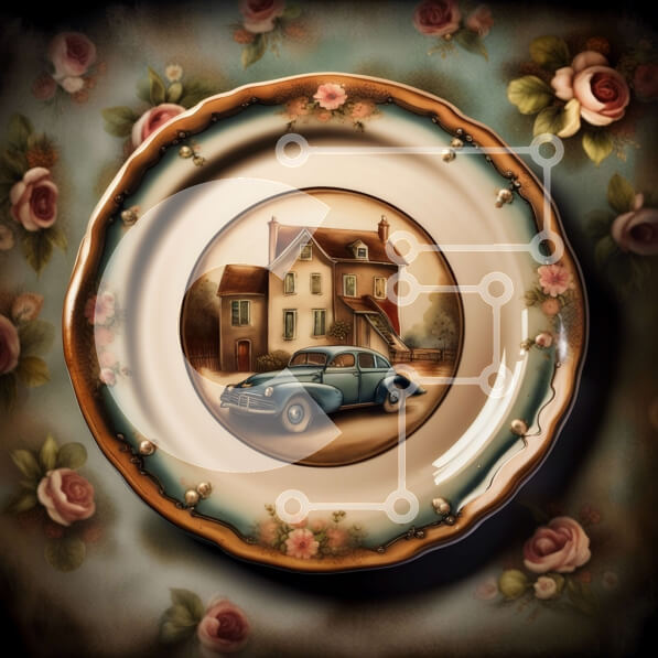 Intra Συλλεκτικό Ξύλινο Παζλ Plywood  4mm - Όμορφο vintage αυτοκίνητο και ροζ τριαντάφυλλα Σε Ξύλινο Κουτί - Διαστάσεις Puzzle: 10x10 cm – 25 κομμάτια