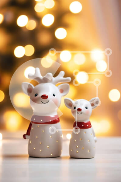 Intra Συλλεκτικό Ξύλινο Παζλ Plywood  4mm - Χριστουγεννιάτικα ειδώλια ταράνδων που γιορτάζουν με το φωτισμένο δέντρο Σε Ξύλινο Κουτί - Διαστάσεις: 10x10 cm – 25 κομμάτια