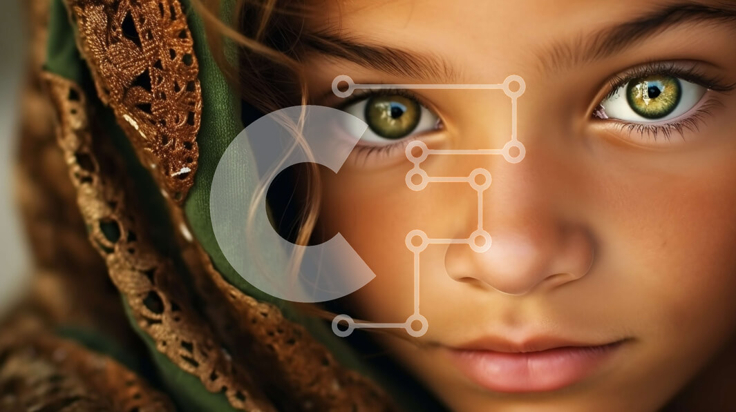 Intra Συλλεκτικό Ξύλινο Παζλ Plywood  4mm - Σοβαρό νεαρό κορίτσι με εντυπωσιακά πράσινα μάτια και πράσινο κασκόλ Σε Ξύλινο Κουτί - Διαστάσεις Puzzle: 10x10 cm – 25 κομμάτια