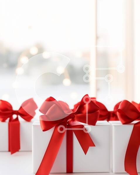 Intra Συλλεκτικό Ξύλινο Παζλ Plywood  4mm - Λευκά κουτιά δώρων με κόκκινους φιόγκους στο τραπέζι μπροστά από το παράθυρο Σε Ξύλινο Κουτί - Διαστάσεις: 10x10 cm – 25 κομμάτια