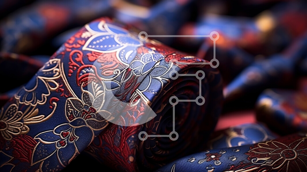 Intra Συλλεκτικό Ξύλινο Παζλ Plywood  4mm - Κομψό κοντινό πλάνο από φλοράλ μοτίβο γραβάτας σε μαύρο φόντο Σε Ξύλινο Κουτί - Διαστάσεις Puzzle: 10x10 cm – 25 κομμάτια