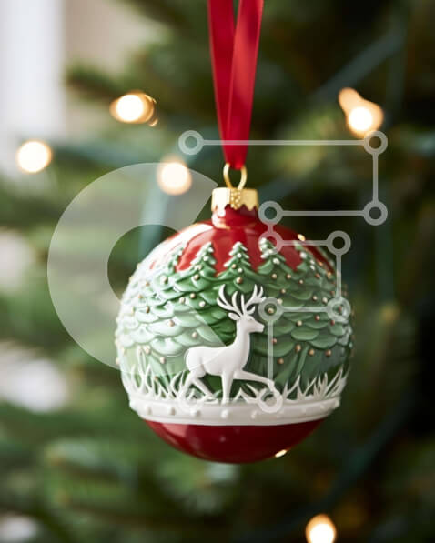 Intra Συλλεκτικό Ξύλινο Παζλ Plywood  4mm - Στολίδι Χριστουγεννιάτικου Δέντρου σε σχήμα ελαφιού με κόκκινα και πράσινα στολίδια Σε Ξύλινο Κουτί - Διαστάσεις: 10x10 cm – 25 κομμάτια