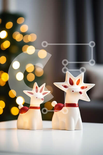 Intra Συλλεκτικό Ξύλινο Παζλ Plywood  4mm - Χριστουγεννιάτικα ειδώλια ελαφιών σε λευκό τραπέζι με φωτισμένο δέντρο Σε Ξύλινο Κουτί - Διαστάσεις: 10x10 cm – 25 κομμάτια