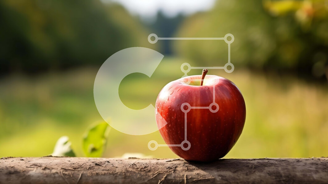 Intra Συλλεκτικό Ξύλινο Παζλ Plywood  4mm - Φρέσκο ​​μήλο σε ένα ξύλινο κούτσουρο σε μια ρύθμιση του δάσους Σε Ξύλινο Κουτί - Διαστάσεις: 10x10 cm – 25 κομμάτια