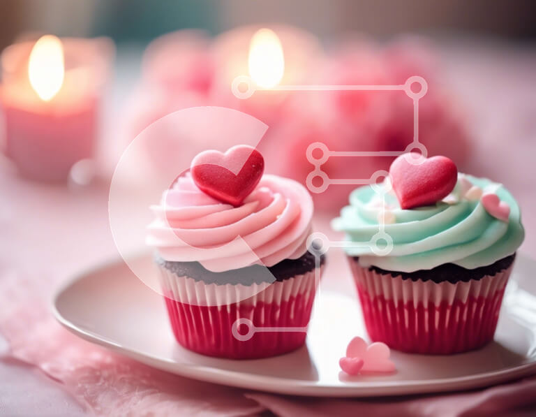 Σετ των 2 Intra Συλλεκτικό Ξύλινο Παζλ Plywood  4mm - Ρομαντικά cupcakes με καρδιές σε λευκό πιάτο Σε Ξύλινο Κουτί - Διαστάσεις: 10x10 cm – 25 κομμάτια