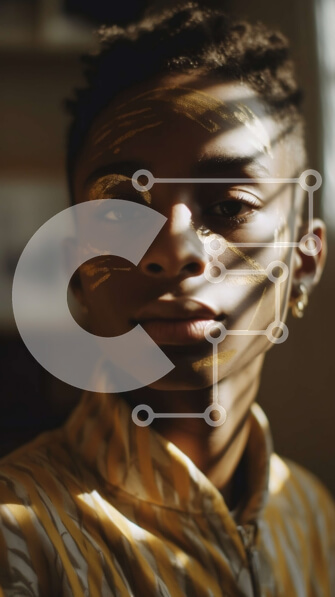 Intra Συλλεκτικό Ξύλινο Παζλ Plywood  4mm - Νεαρός μαύρος άνδρας με χρυσό πρόσωπο και ριγέ πουκάμισο που στέκεται μπροστά από το ηλιόλουστο παράθυρο Σε Ξύλινο Κουτί - Διαστάσεις Puzzle: 10x10 cm – 25 κομμάτια