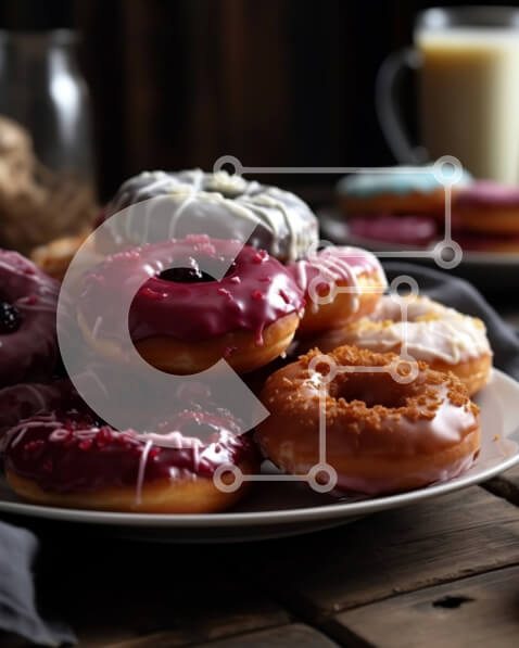 Σετ των 2 Intra Συλλεκτικό Ξύλινο Παζλ Plywood  4mm - Λαχταριστοί γλασέ ντόνατς με ψεκαστήρες και ποτήρι γάλα Σε Ξύλινο Κουτί - Διαστάσεις: 10x10 cm – 25 κομμάτια