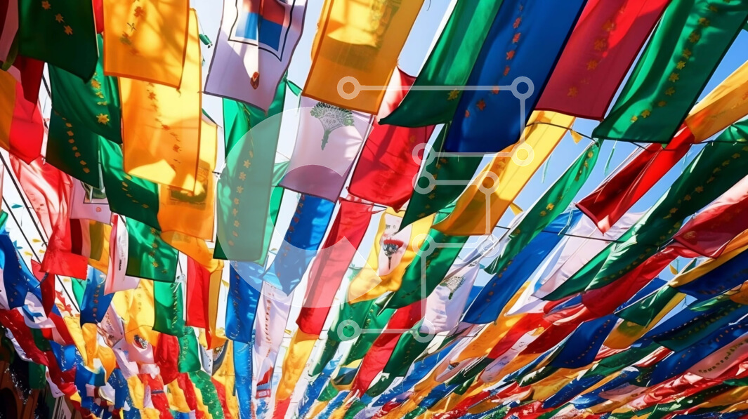 Intra Συλλεκτικό Ξύλινο Παζλ Plywood  4mm - Ζωντανή εμφάνιση σημαιών σε μια αγορά Σε Ξύλινο Κουτί - Διαστάσεις Puzzle: 10x10 cm – 25 κομμάτια