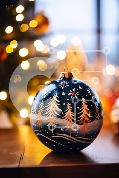 Intra Συλλεκτικό Ξύλινο Παζλ Plywood  4mm - Μπλε μπάλα με πεύκα και στολίδια για Χριστουγεννιάτικη διακόσμηση Σε Ξύλινο Κουτί - Διαστάσεις: 10x10 cm – 25 κομμάτια