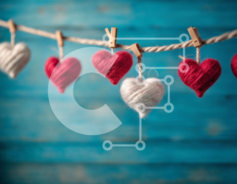 Intra Συλλεκτικό Ξύλινο Παζλ Plywood  4mm - Διακοσμητικά σε σχήμα καρδιάς σε μπλε φόντο Σε Ξύλινο Κουτί - Διαστάσεις Puzzle: 10x10 cm – 25 κομμάτια