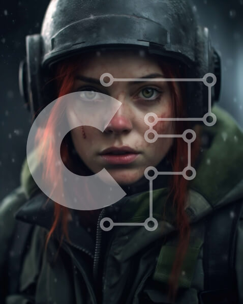 Intra Συλλεκτικό Ξύλινο Παζλ Plywood  4mm - Κοκκινομάλλα γυναίκα με κράνος και γυαλιά που στέκονται σε χιονισμένη τοποθεσία Σε Ξύλινο Κουτί - Διαστάσεις Puzzle: 10x10 cm – 25 κομμάτια