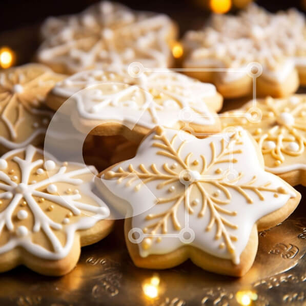 Σετ των 2 Intra Συλλεκτικό Ξύλινο Παζλ Plywood  4mm - Γιορτινά μπισκότα με διακοσμητικά νιφάδα χιονιού σε ασημένια πιατέλα Σε Ξύλινο Κουτί - Διαστάσεις: 10x10 cm – 25 κομμάτια