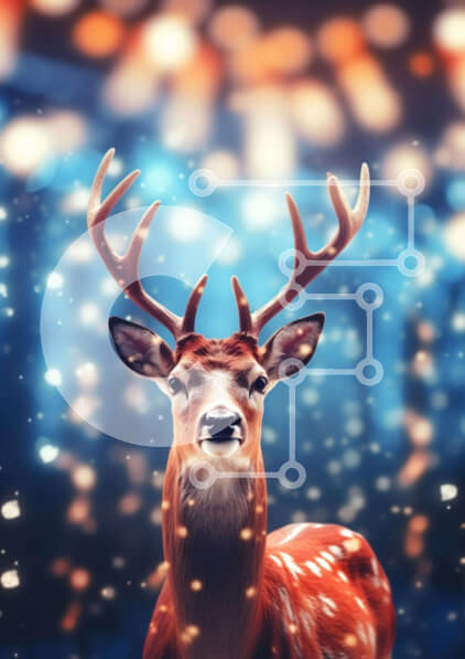 Σετ των 2 Intra Συλλεκτικό Ξύλινο Παζλ Plywood  4mm - Ελάφια με μεγάλα κέρατα μπροστά από πολύχρωμα φώτα Σε Ξύλινο Κουτί - Διαστάσεις: 10x10 cm – 25 κομμάτια