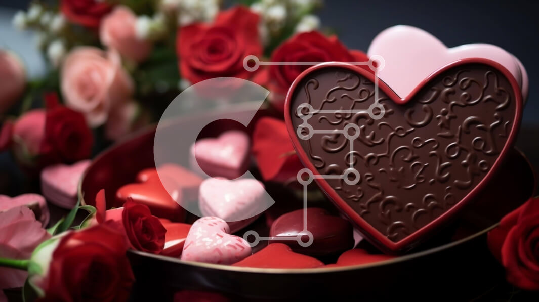 Intra Συλλεκτικό Ξύλινο Παζλ Plywood  4mm - Μπάρα σοκολάτας σε σχήμα καρδιάς με κόκκινα τριαντάφυλλα και λουλούδια Σε Ξύλινο Κουτί - Διαστάσεις Puzzle: 10x10 cm – 25 κομμάτια