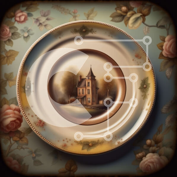 Intra Συλλεκτικό Ξύλινο Παζλ Plywood  4mm - Vintage στυλ πιάτο με ζωγραφική του σπιτιού Σε Ξύλινο Κουτί - Διαστάσεις Puzzle: 10x10 cm – 25 κομμάτια