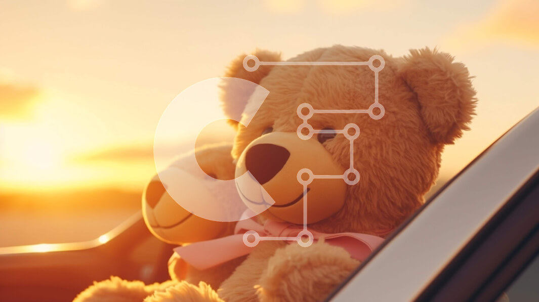 Intra Συλλεκτικό Ξύλινο Παζλ Plywood  4mm - Δύο αρκουδάκια που κάθονται στο πίσω κάθισμα ενός αυτοκινήτου στο ηλιοβασίλεμα Σε Ξύλινο Κουτί - Διαστάσεις Puzzle: 10x10 cm – 25 κομμάτια