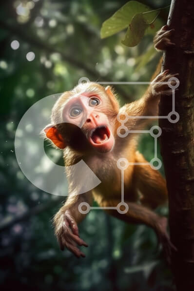 Σετ των 2 Intra Συλλεκτικό Ξύλινο Παζλ Plywood  4mm - Αξιολάτρευτη εικόνα μαϊμού που κρέμεται από κλαδί δέντρου στη ζούγκλα Σε Ξύλινο Κουτί - Διαστάσεις: 10x10 cm – 25 κομμάτια