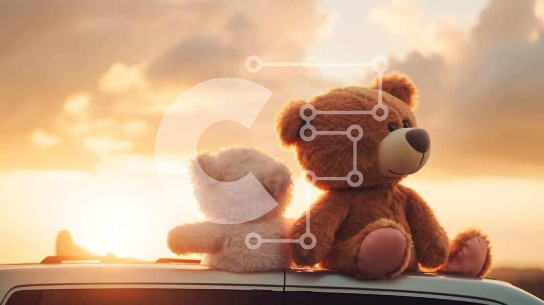 Intra Συλλεκτικό Ξύλινο Παζλ Plywood  4mm - Teddy Bears στη στέγη αυτοκινήτου στο ηλιοβασίλεμα Σε Ξύλινο Κουτί - Διαστάσεις Puzzle: 10x10 cm – 25 κομμάτια