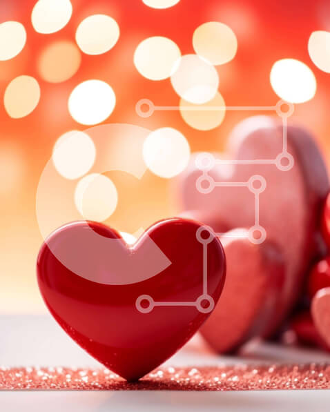 Intra Συλλεκτικό Ξύλινο Παζλ Plywood  4mm - Γλυπτό Red Heart που περιβάλλεται από άλλες καρδιές σε ένα γιορτινό τραπέζι Σε Ξύλινο Κουτί - Διαστάσεις Puzzle: 10x10 cm – 25 κομμάτια