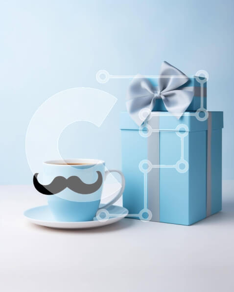 Intra Συλλεκτικό Ξύλινο Παζλ Plywood  4mm - Μπλε Κουτί δώρου με Κύπελλο και Μουστάκι Σε Ξύλινο Κουτί - Διαστάσεις: 10x10 cm – 25 κομμάτια