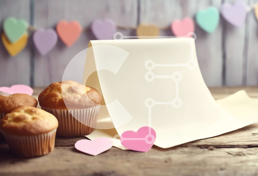 Σετ των 2 Intra Συλλεκτικό Ξύλινο Παζλ Plywood  4mm - Δύο Muffins με χάρτινα κοψίματα σε σχήμα καρδιάς σε ένα ξύλινο τραπέζι Σε Ξύλινο Κουτί - Διαστάσεις: 10x10 cm – 25 κομμάτια