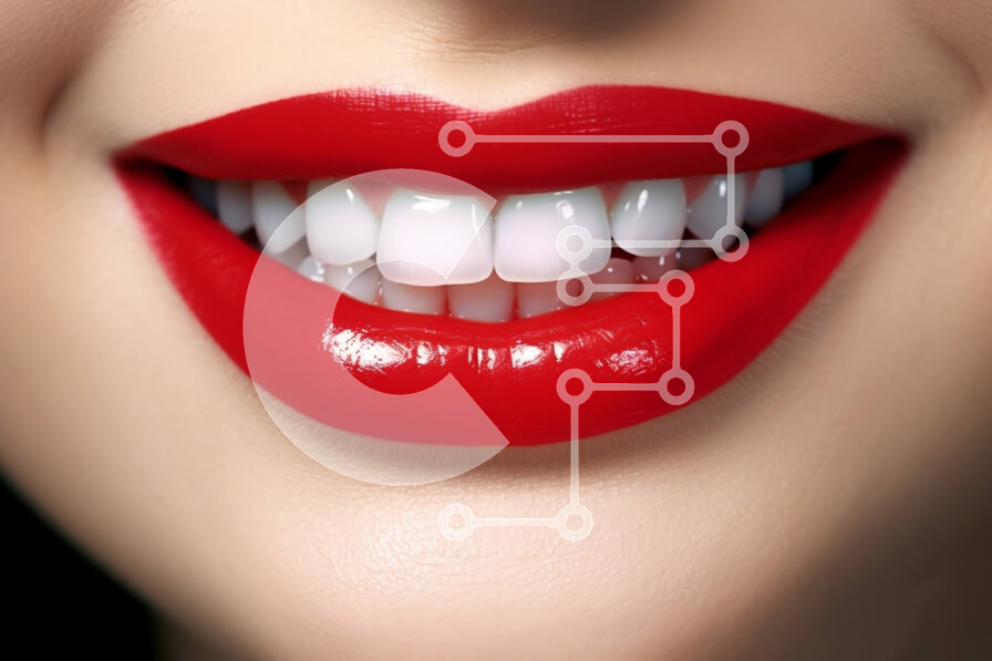 Intra Συλλεκτικό Ξύλινο Παζλ Plywood  4mm - Όμορφη εικόνα από κοντά στο στόμα της γυναίκας με έντονο κόκκινο κραγιόν και λευκά δόντια Σε Ξύλινο Κουτί - Διαστάσεις Puzzle: 10x10 cm – 25 κομμάτια