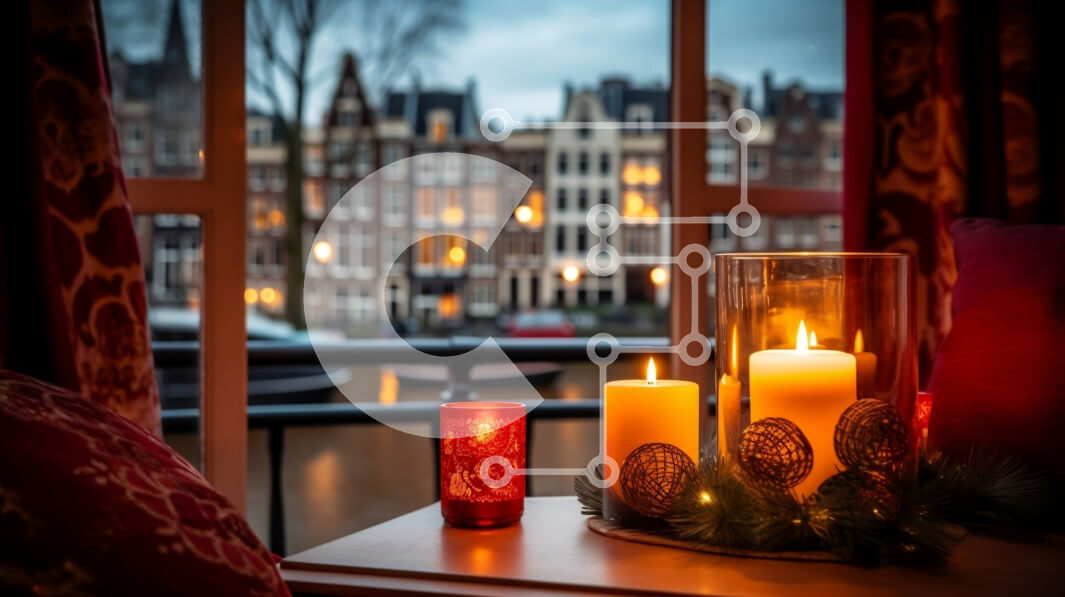 Intra Συλλεκτικό Ξύλινο Παζλ Plywood  4mm - Ζεστή σκηνή διακοπών με κεριά και ολλανδική αρχιτεκτονική Σε Ξύλινο Κουτί - Διαστάσεις: 10x10 cm – 25 κομμάτια