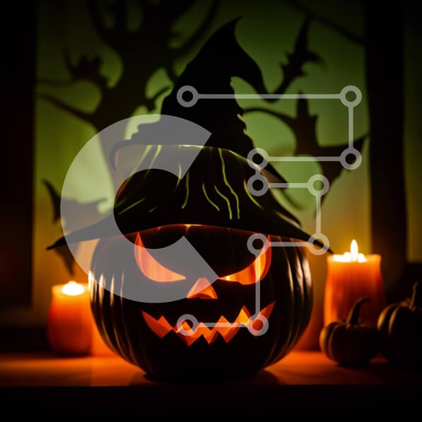 Intra Συλλεκτικό Ξύλινο Παζλ Plywood  4mm - Spooky Halloween Decoration - Scary Jack-o-lantern Pumpkin with Lit Candle Σε Ξύλινο Κουτί - Διαστάσεις: 10x10 cm – 25 κομμάτια