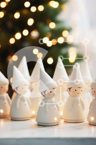 Intra Συλλεκτικό Ξύλινο Παζλ Plywood  4mm - Λευκά αγαλματίδια μπροστά από το τεχνητό χριστουγεννιάτικο δέντρο Σε Ξύλινο Κουτί - Διαστάσεις: 10x10 cm – 25 κομμάτια