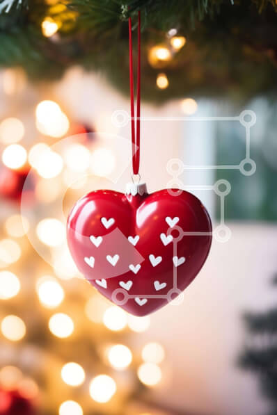 Intra Συλλεκτικό Ξύλινο Παζλ Plywood  4mm - Κόκκινο στολίδι σε σχήμα καρδιάς στο χριστουγεννιάτικο δέντρο Σε Ξύλινο Κουτί - Διαστάσεις: 10x10 cm – 25 κομμάτια