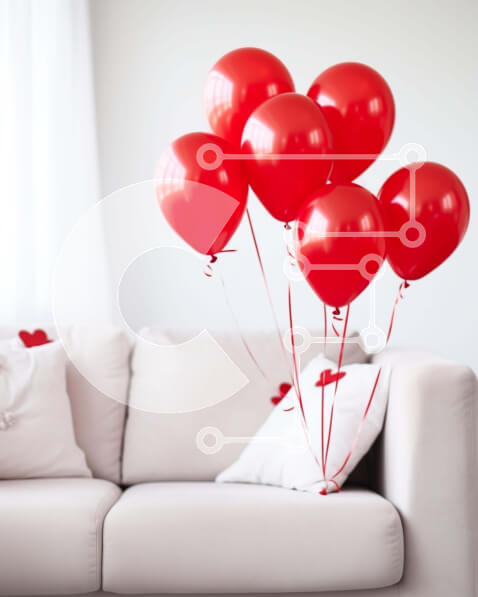 Intra Συλλεκτικό Ξύλινο Παζλ Plywood  4mm - Λευκός καναπές του Αγίου Βαλεντίνου με κόκκινα μπαλόνια Σε Ξύλινο Κουτί - Διαστάσεις Puzzle: 10x10 cm – 25 κομμάτια